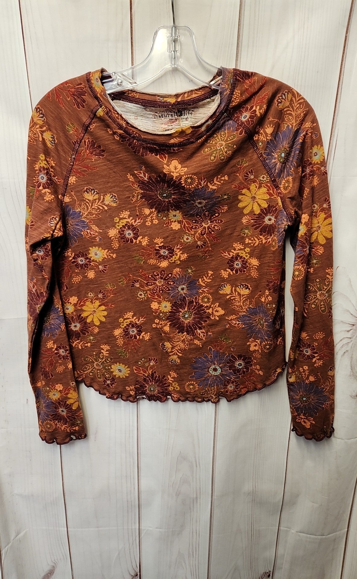 Natural Life Women's Size S Brown Floral Long Sleeve Top