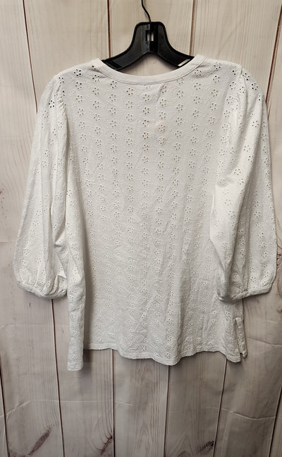 J Jill Women's Size S Petite White 3/4 Sleeve Top