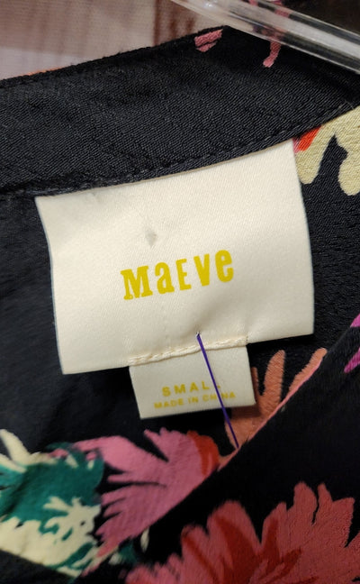 Maeve Anthropologie Women's Size S Black Floral Short Sleeve Top