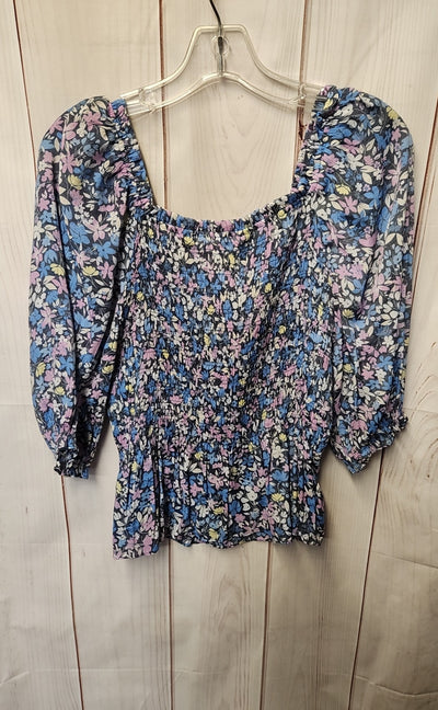 Nanette Lepore Women's Size S Blue Floral 3/4 Sleeve Top