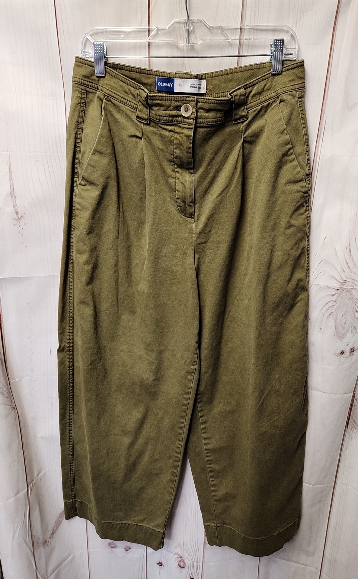Old Navy Women's Size 12 Olive Green Pants Extra High Rise WIde Leg