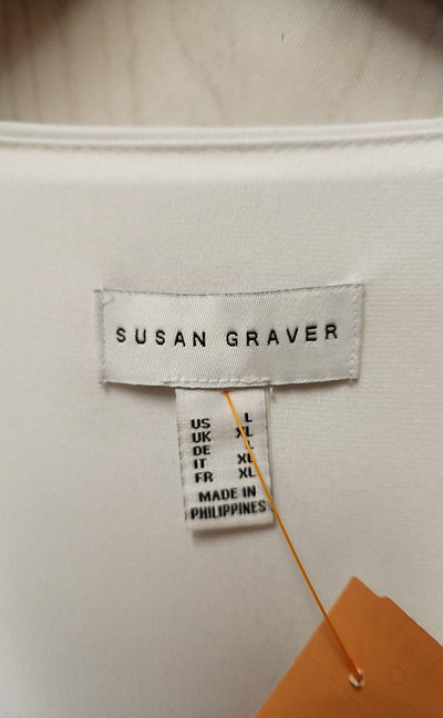 Susan Graver Women's Size L White Short Sleeve Top