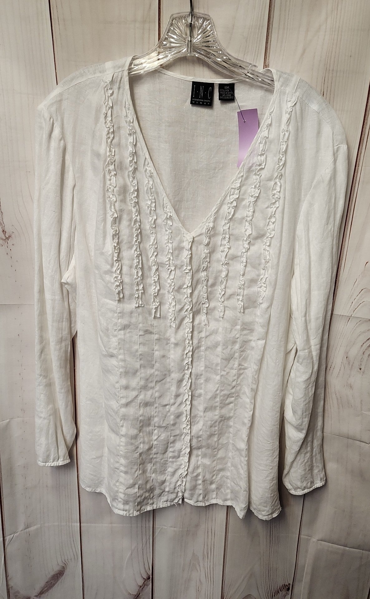 INC Women's Size 18 White Long Sleeve Top