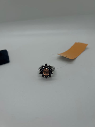 Ring Size 9 Peach Stone Flower .925 Sterling Silver  Ring