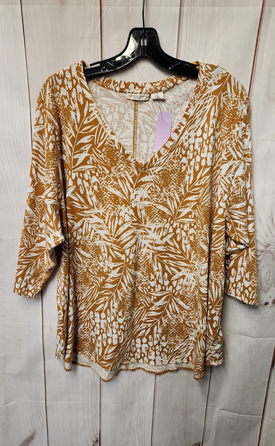 Christian Siriano Women's Size 3X Brown Floral 3/4 Sleeve Top