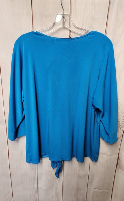 NY Collection Women's Size XL Petite Blue 3/4 Sleeve Top