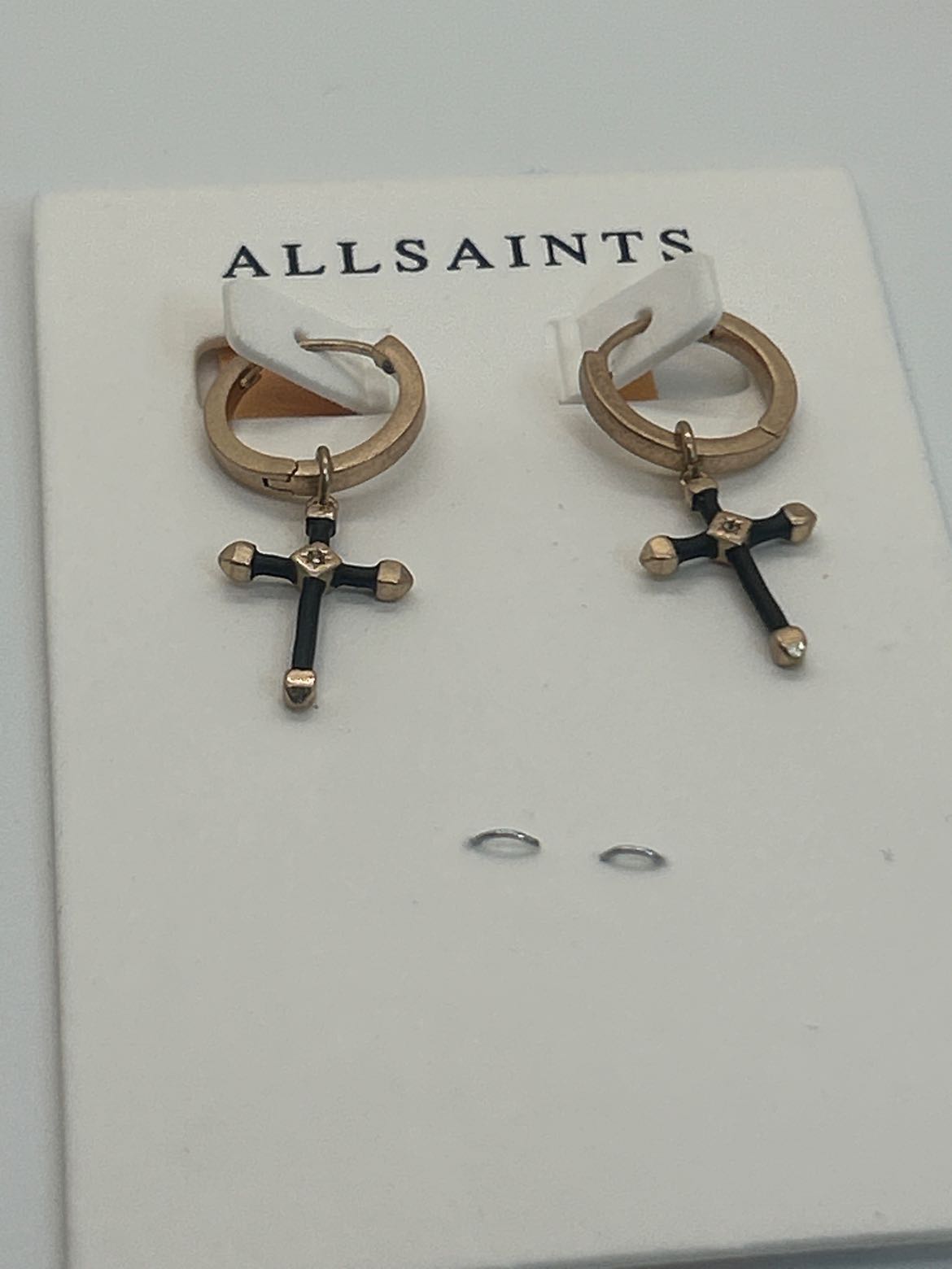 All Saints Gold & Black Lyra Cross Hoop Earrings
