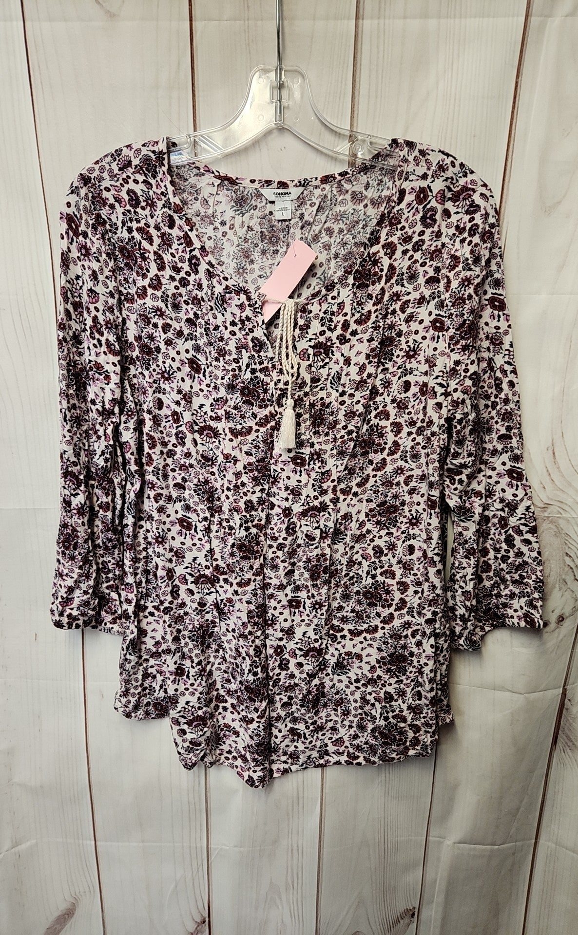 Sonoma Women's Size L Purple Floral 3/4 Sleeve Top