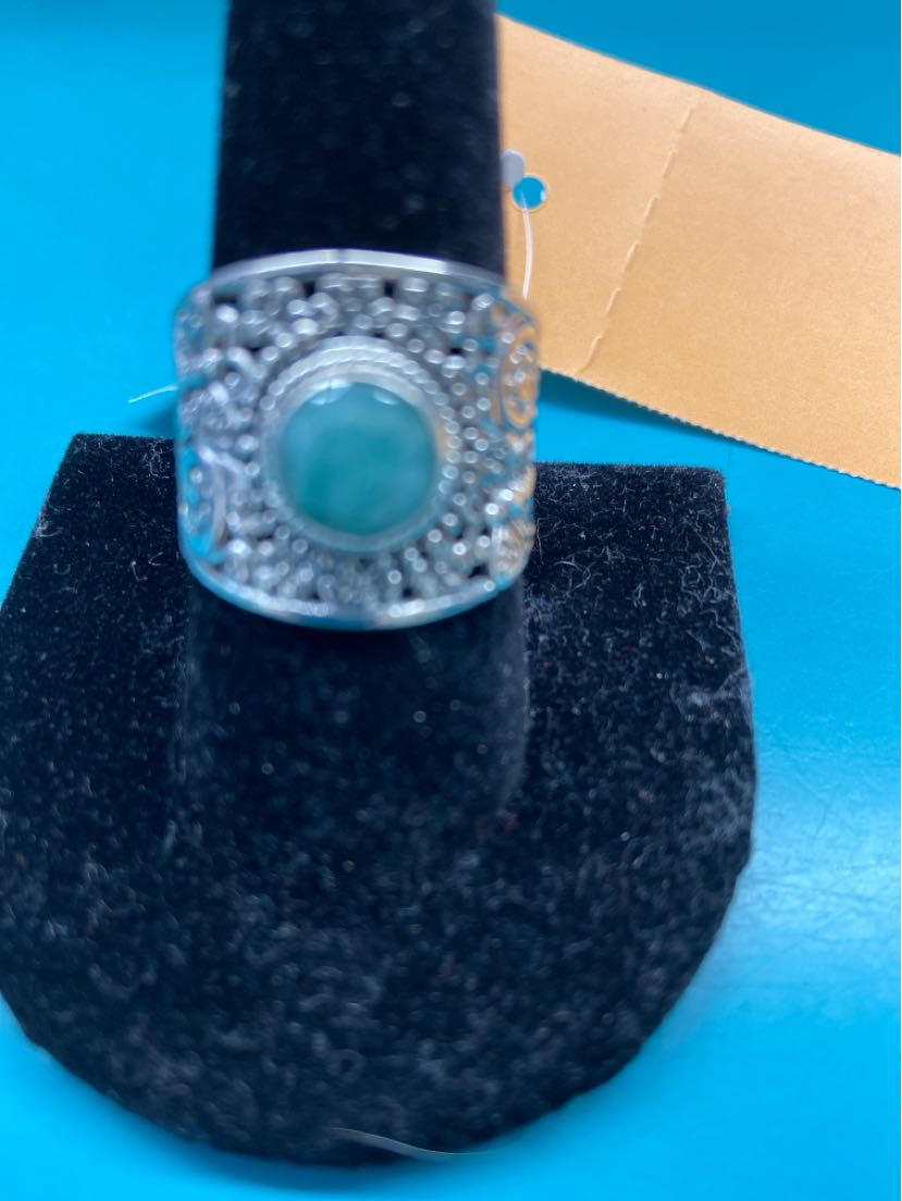.925 Sterling Silver Size 10 Green Stones Ring