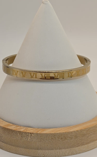 Roman Number Numerals Gold Bracelet Bangle