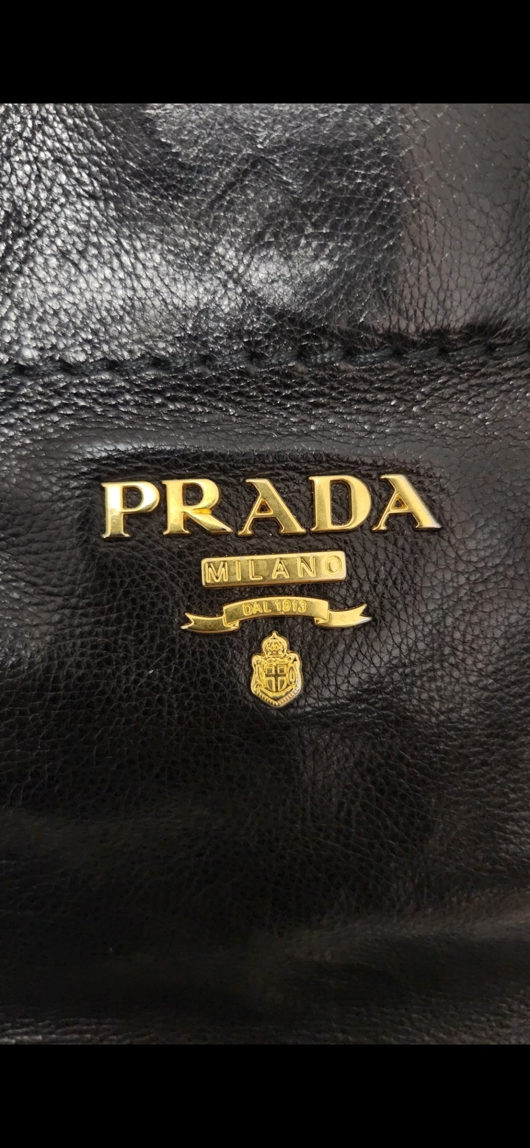 COA Prada Black Glace Calf Shopping Leather Tote Shoulder Strap Gold Hardware