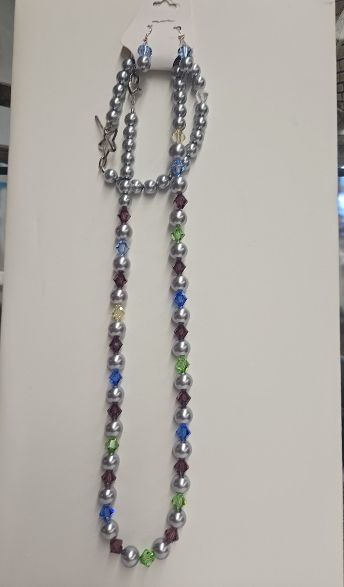 Silver Beaded Necklace, Bracelet, Earrings Jewelry Set .925 hooks