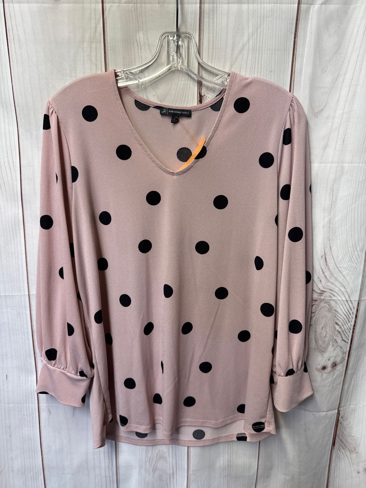 Adrianna Papell Women's Size L Pink Polka Dot 3/4 Sleeve Top