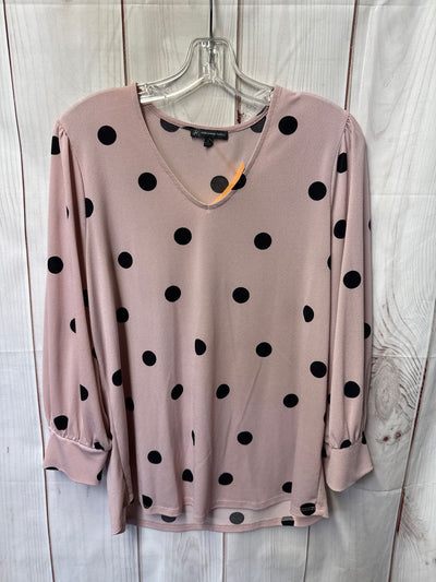 Adrianna Papell Women's Size L Pink Polka Dot 3/4 Sleeve Top