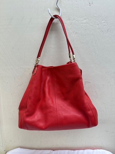 Coach Madison Phoebe F34495 Coral Orange Pebbled Leather Shoulder Bag Purse