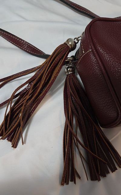 Valentino Maroon Dollaro Mila Miele Leather Tassel Shoulder Purse Bag