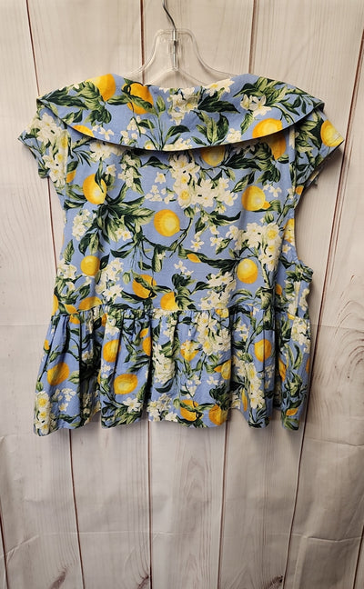 NWT Maeve Anthropologie Women's Size L Blue Floral Short Sleeve Top