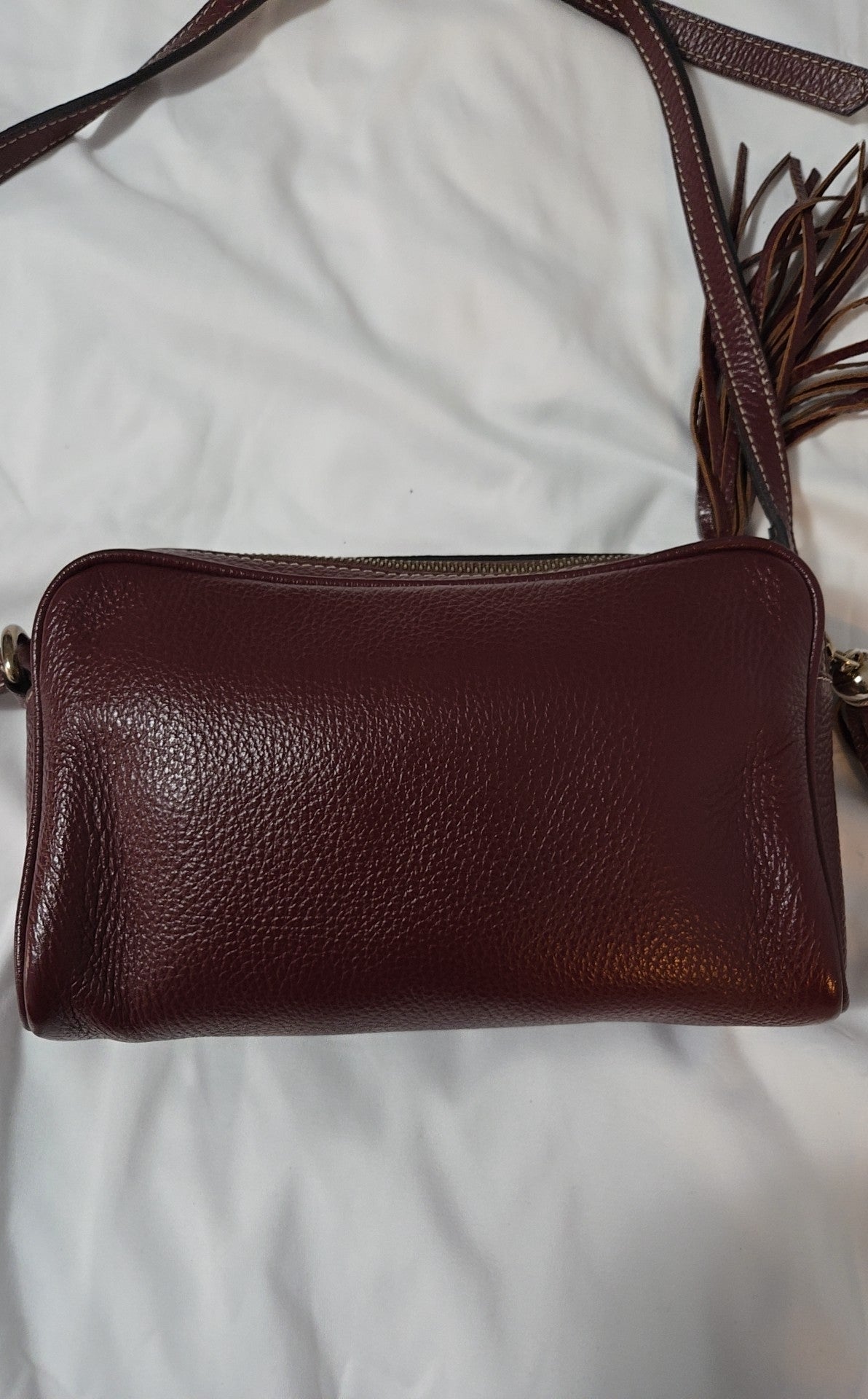 Valentino Maroon Dollaro Mila Miele Leather Tassel Shoulder Purse Bag