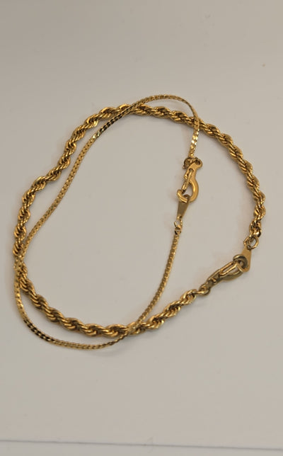 2 Piece Gold Rope 7-1/4" & flat Bracelet set