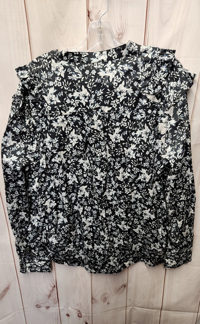 Erdem X Universal Standard Women's Size M Navy Floral Long Sleeve Top Button up