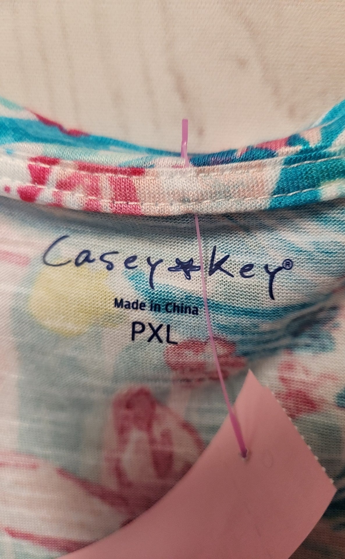 Casey Key Women's Size XL Petite Green & Pink Floral 3/4 Sleeve Top