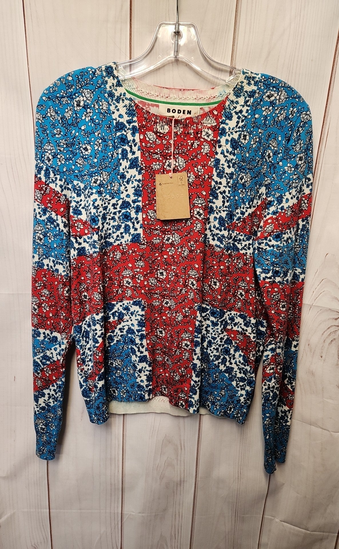 NWT Boden Women's Size S Red & Blue Floral Sweater