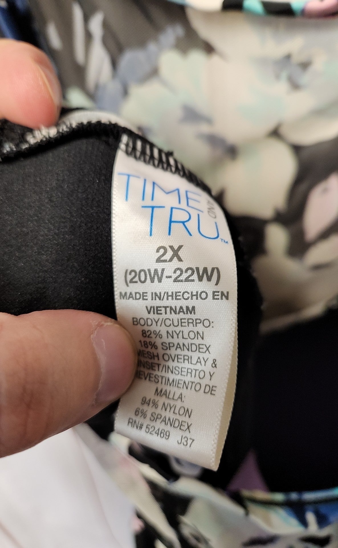 Time and Tru Women's Size 2X Black Floral Swimsuit