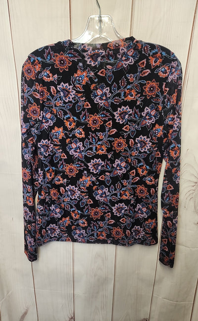 Banana Republic Women's Size S Black & Purple Floral Long Sleeve Top