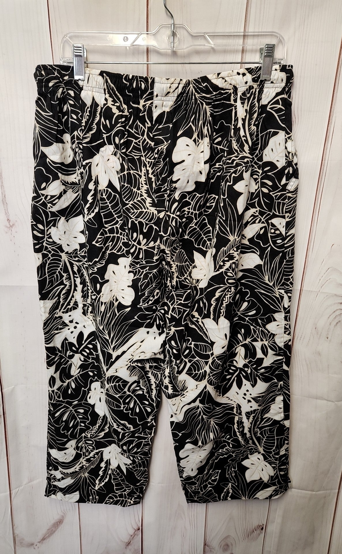 Erika Women's Size XL Black & White Cotton Blend Floral Pants