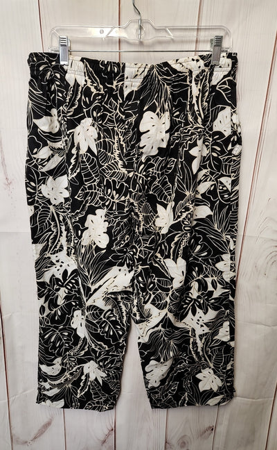 Erika Women's Size XL Black & White Cotton Blend Floral Pants