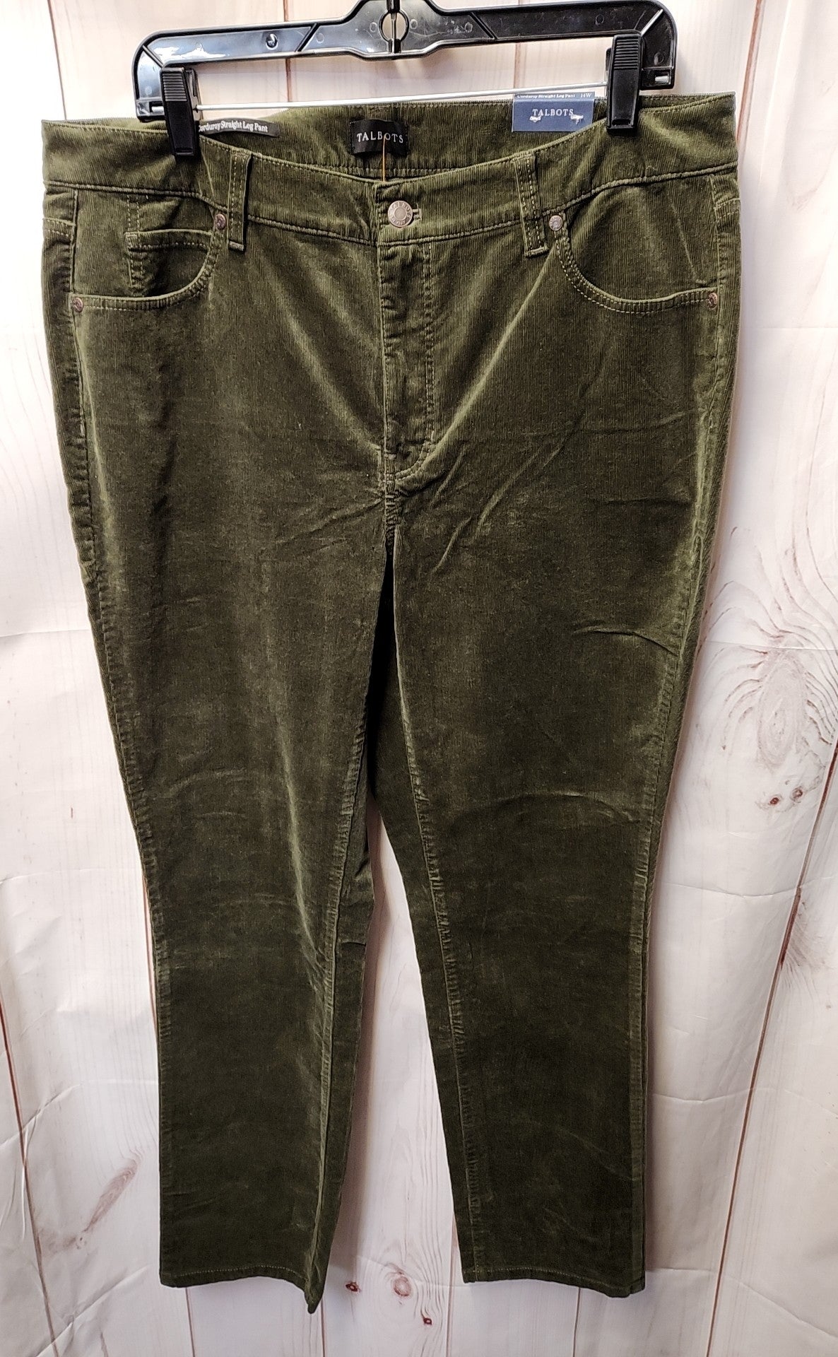 NWT Talbots Women's Size 14 Green Corduroy Straight Leg Pants