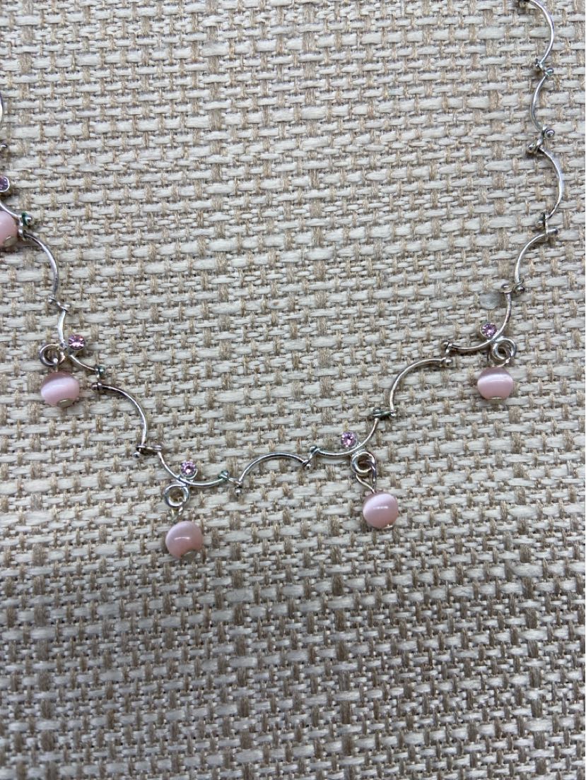 Silver Pink Bead Necklace