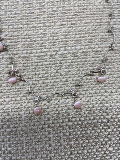 Silver Pink Bead Necklace