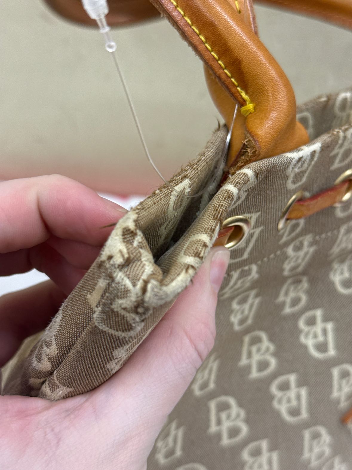 VTG Dooney & Bourke Gray Canvas Tote Bag AS IS - wear on corners