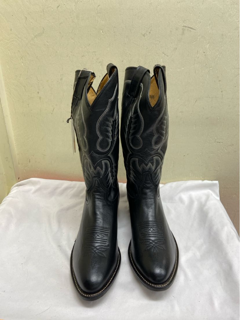 VTG NWT Tony Lama Men's Size 9-1/2 Black White Stitching Cowboy Boots Shoes