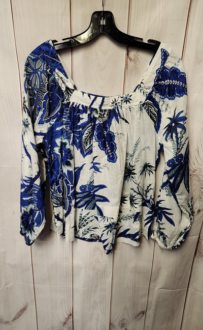 Elie Tahari Women's Size M White & Blue Floral Long Sleeve Top