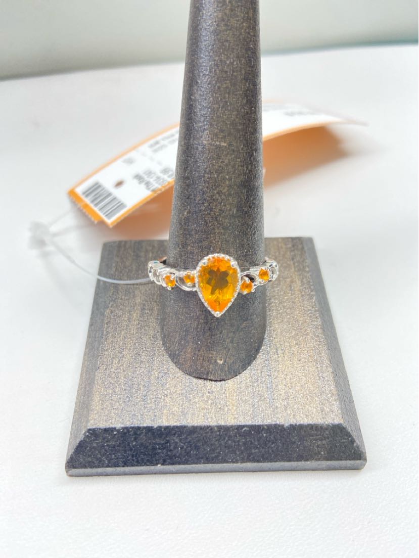 .925 Sterling Silver Size 10 Orange Stone Ring