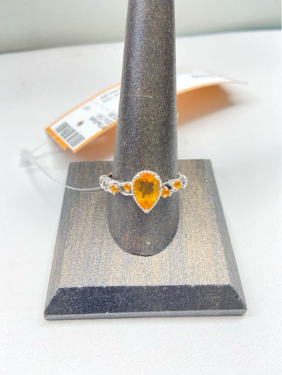 .925 Sterling Silver Size 10 Orange Stone Ring