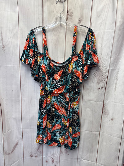 Jessica London Women's Size 26/28 Black Floral Cold Shoulder Top