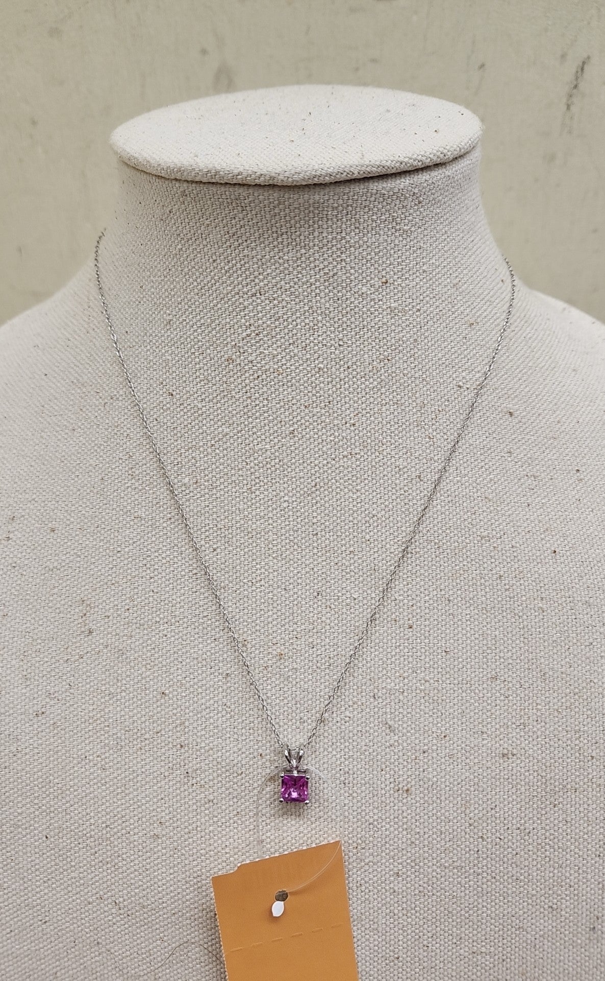 .925 Sterling Silver Pink Stone Necklace