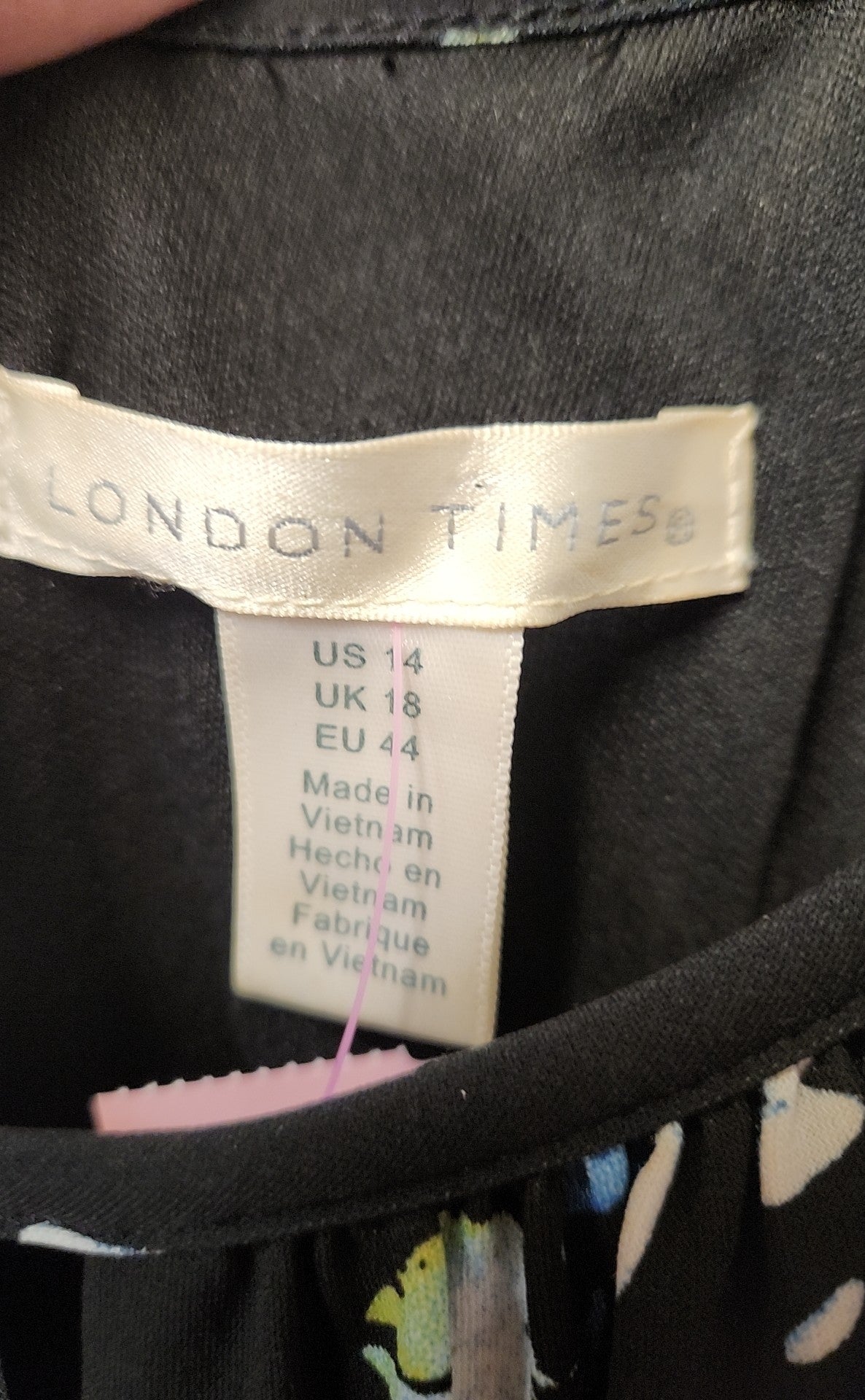 London Times Women's Size 14 Black Floral Jumpsuit