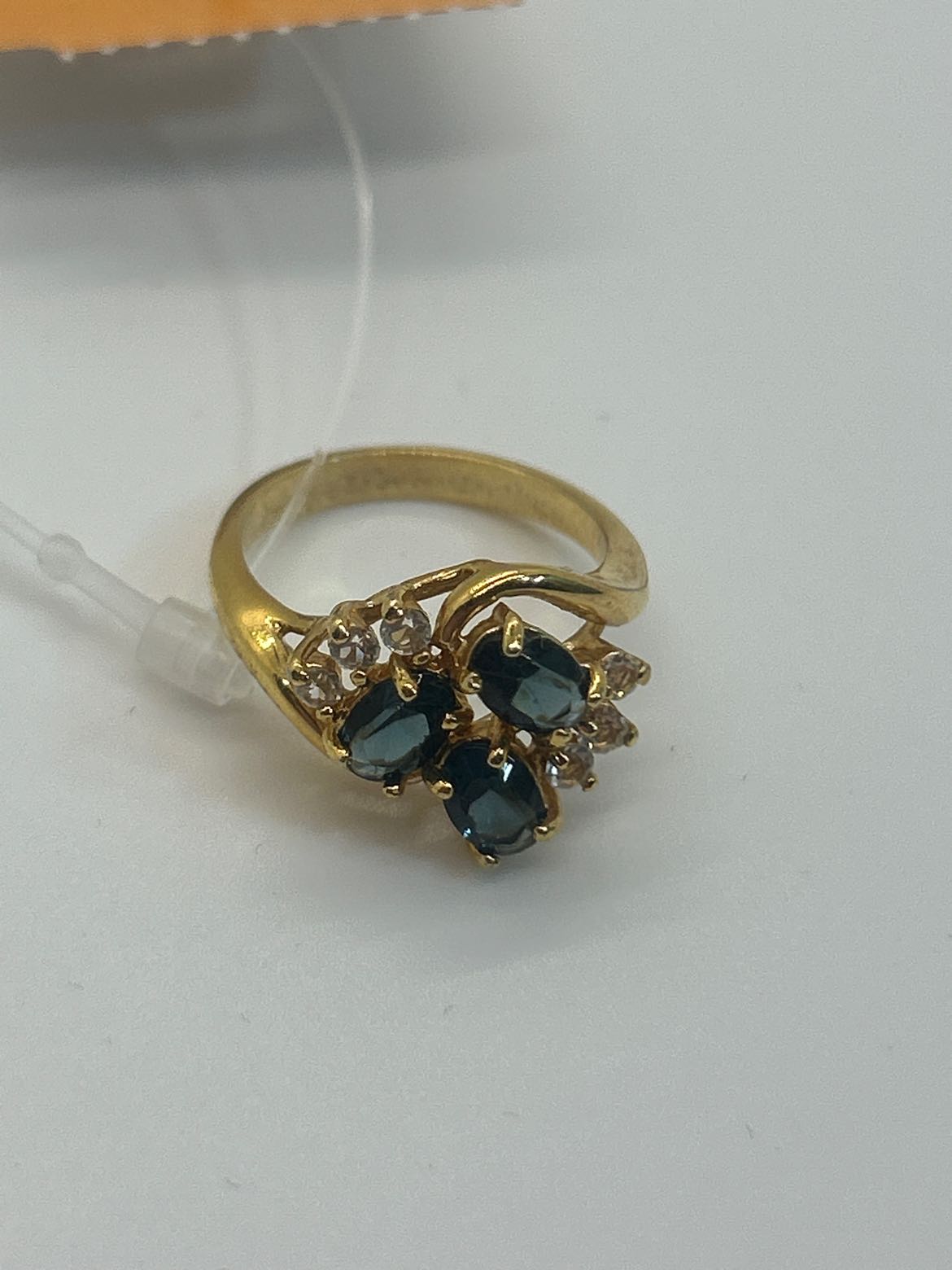 Ring Size 6 Gold with blue stones Ring