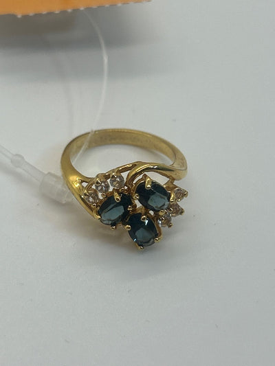 Ring Size 6 Gold with blue stones Ring