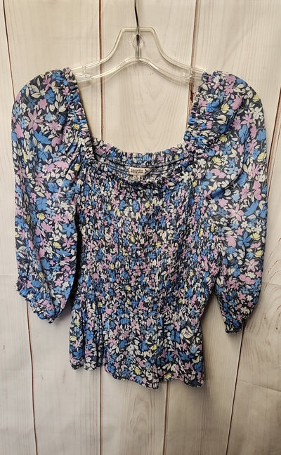 Nanette Lepore Women's Size S Blue Floral 3/4 Sleeve Top
