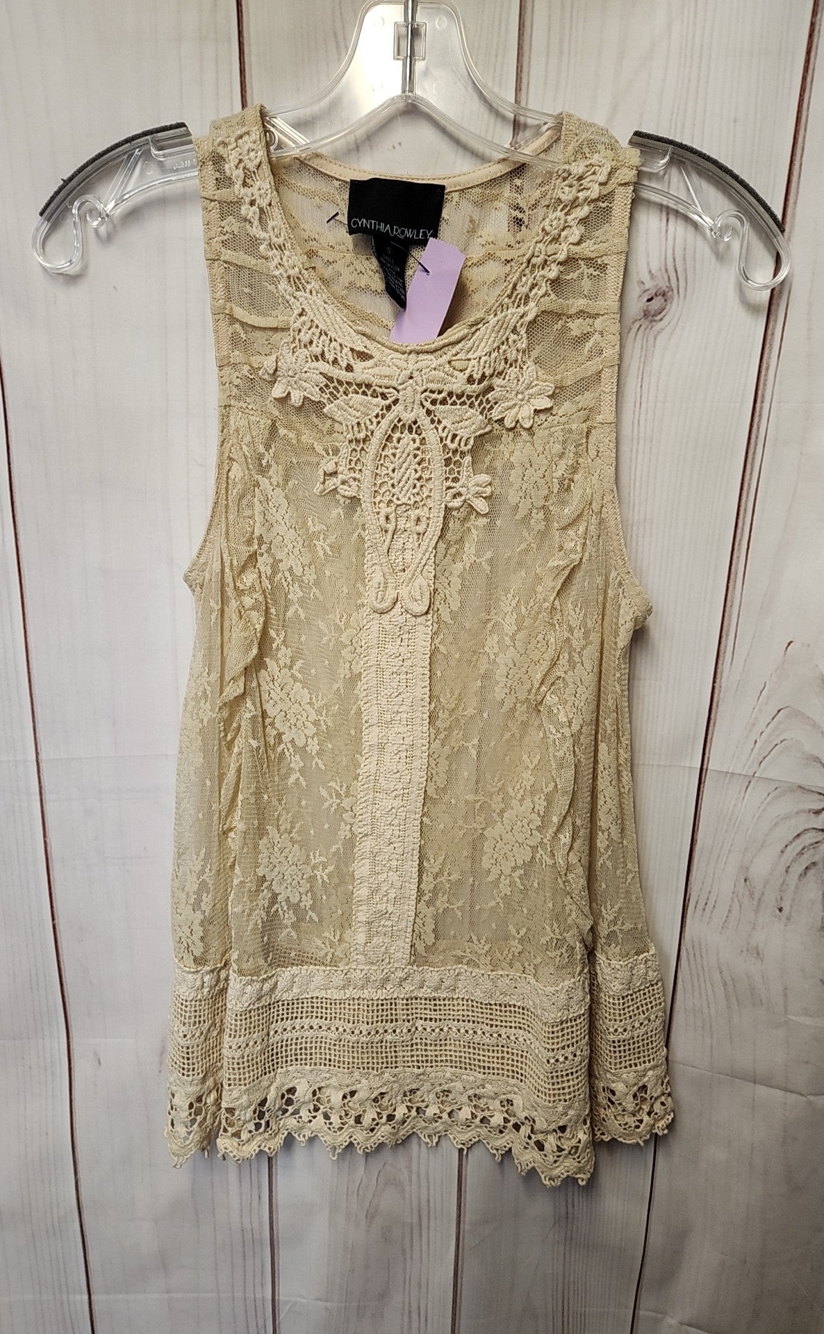 Cynthia Rowley Women's Size S Beige Lace Sleeveless Top