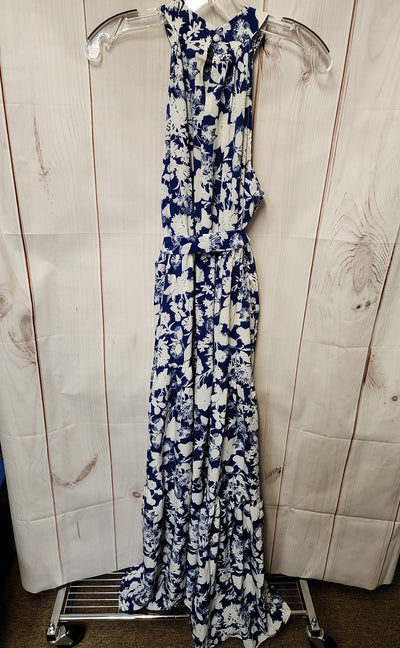 Floral Blooming Women's Size M Blue & White Floral Dress