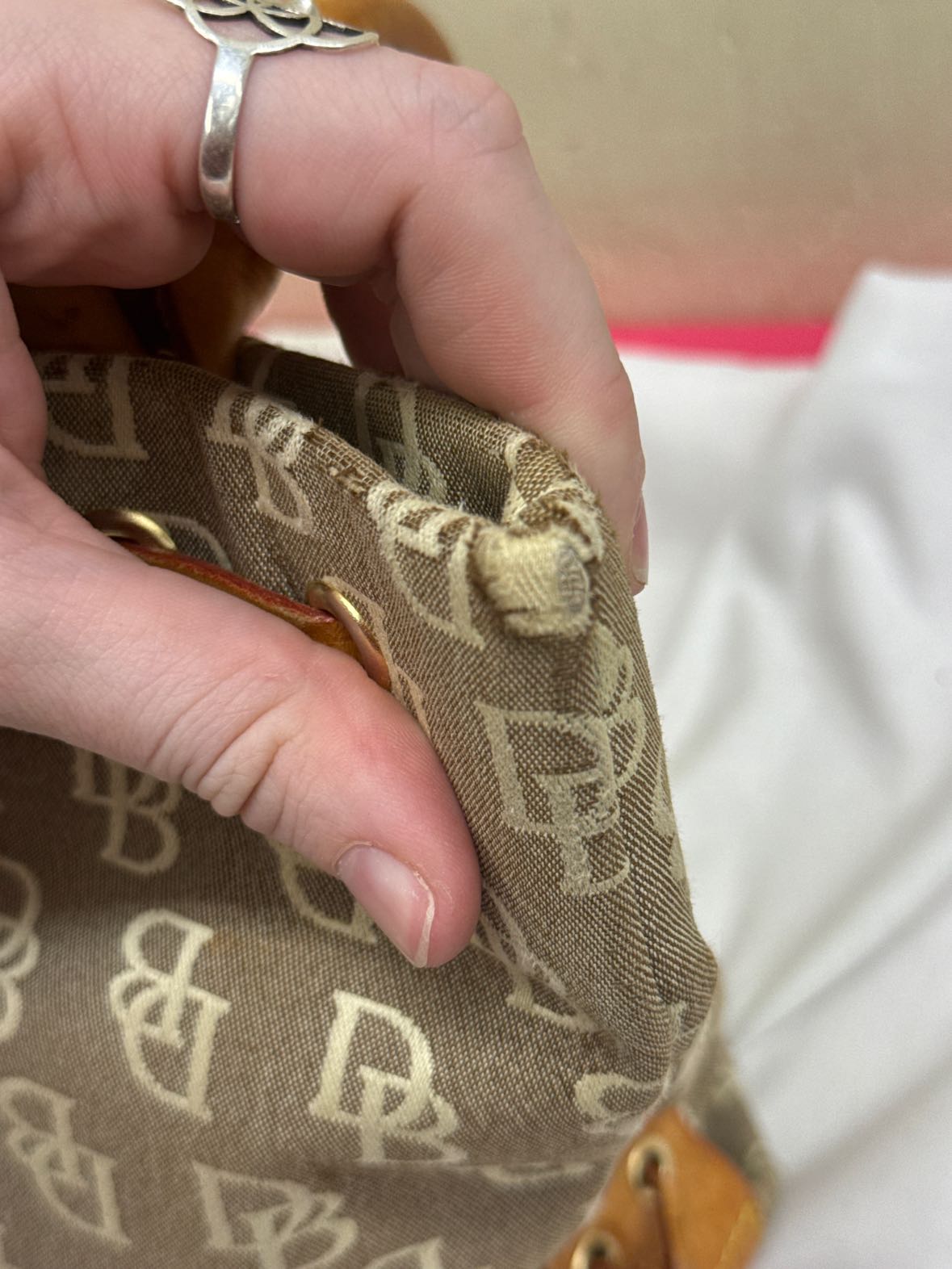 VTG Dooney & Bourke Gray Canvas Tote Bag AS IS - wear on corners