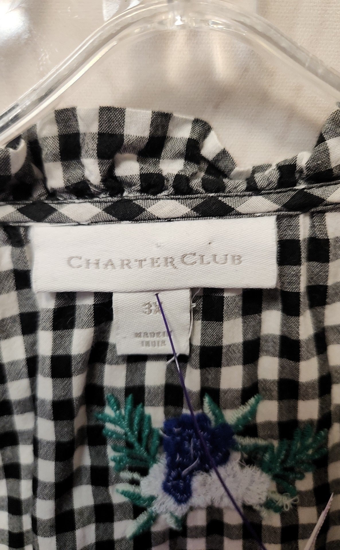 Charter Club Women's Size 3X Black Floral 3/4 Sleeve Top