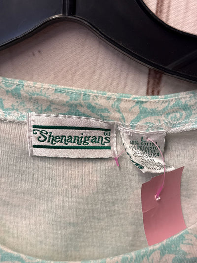 Shenanigans Women's Size L Blue Floral Short Sleeve Top