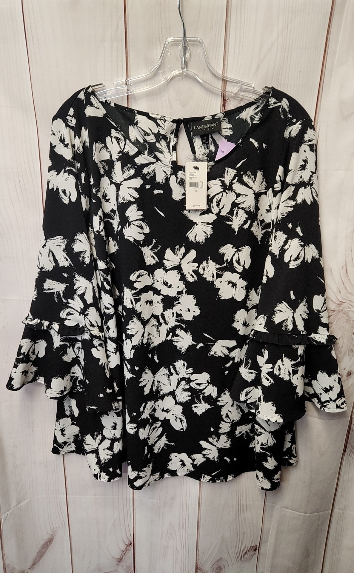 NWT Lane Bryant Women's Size 18 Black & White Floral 3/4 Sleeve Top